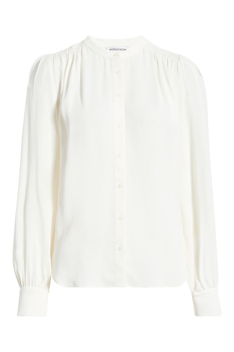 Shirred Long Sleeve Button Up Shirt, Alternate, color, IVORY TOFU