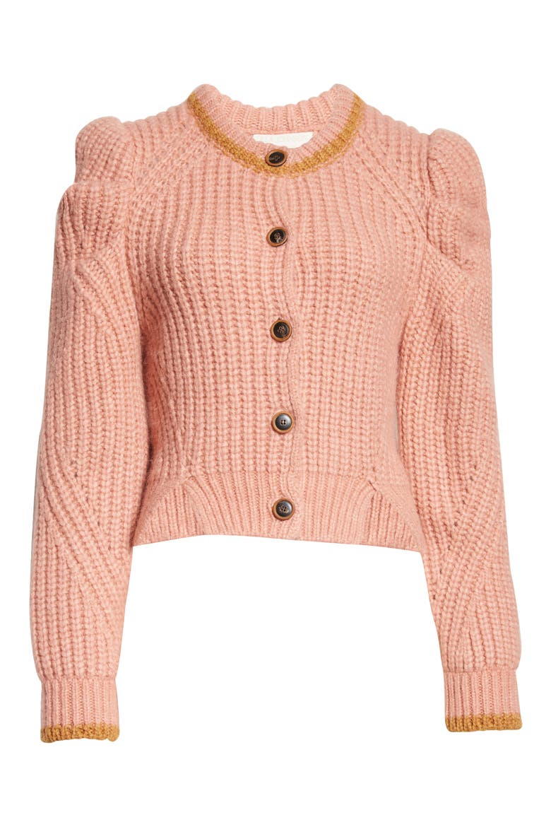 Elle Puff Sleeve Cardigan, Alternate, color, ROSEWOOD