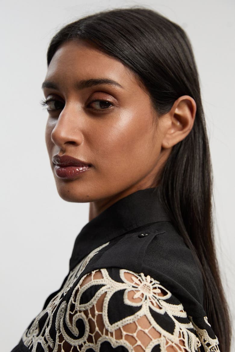 Cutwork Detail Long Sleeve Shirt, Alternate, color, Mono