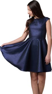 Un Deux Trois Cap Sleeve Boat Neck Dress In Longer Length