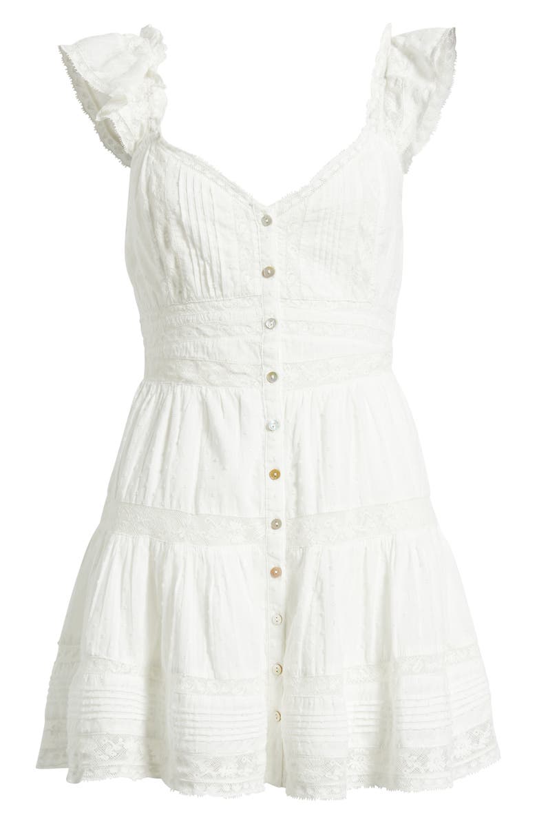 LoveShackFancy Rietta Lace Inset Cotton Button-Up Minidress, Alternate, color, Optic White