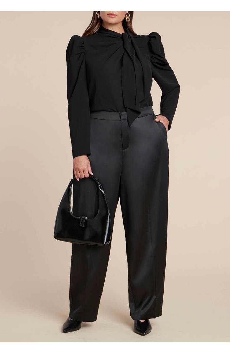 ELOQUII Drape Front Blouse, Alternate, color, Totally Black