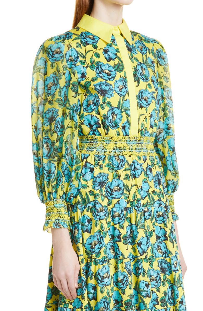 Alice + Olivia Anaya Floral Long Sleeve Stretch Cotton Blend Dress, Alternate, color,