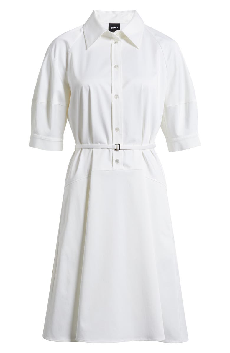 BOSS Delaurena Belted Stretch Cotton Shirtdress, Alternate, color, White