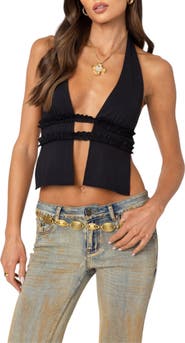 EDIKTED Luma Split Front Open Back Halter Top