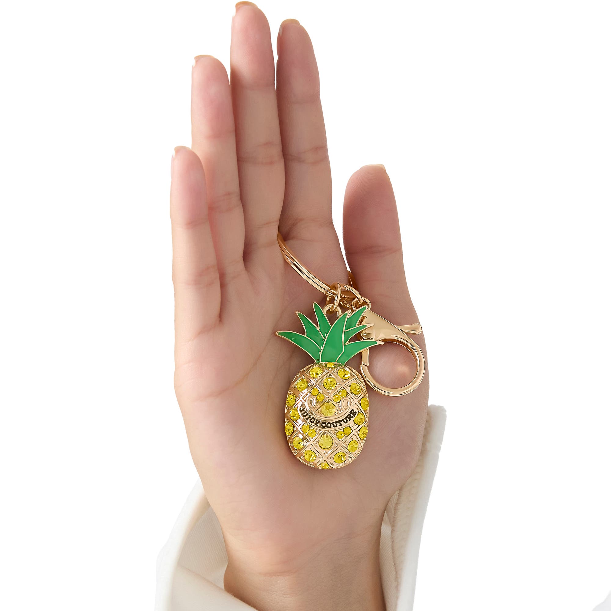 Juicy Couture Crystal Pineapple Keychain, Gold-Tone with Green Enamel Leaves, Alternate, color, Multicolor