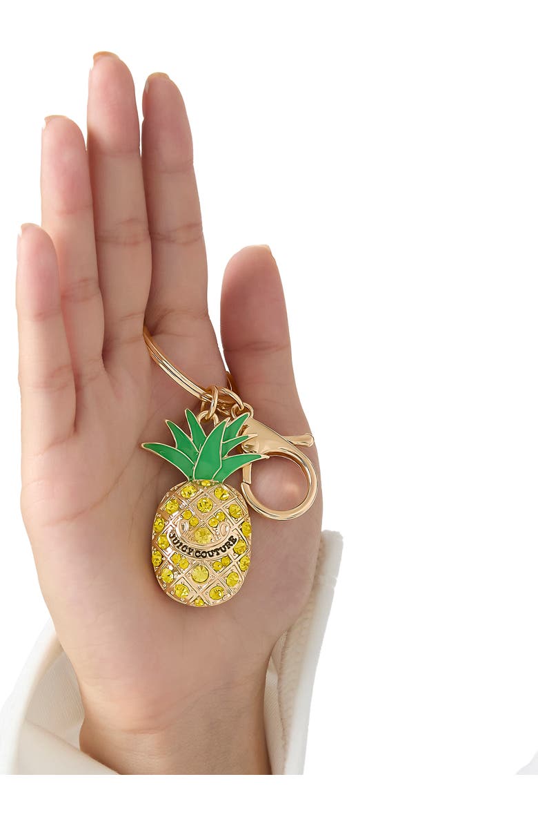 Juicy Couture Crystal Pineapple Keychain, Gold-Tone with Green Enamel Leaves, Alternate, color, Multicolor