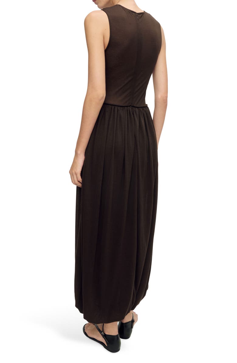 MANGO Semisheer Mixed Media Cotton Blend Maxi Dress, Alternate, color, Chocolate
