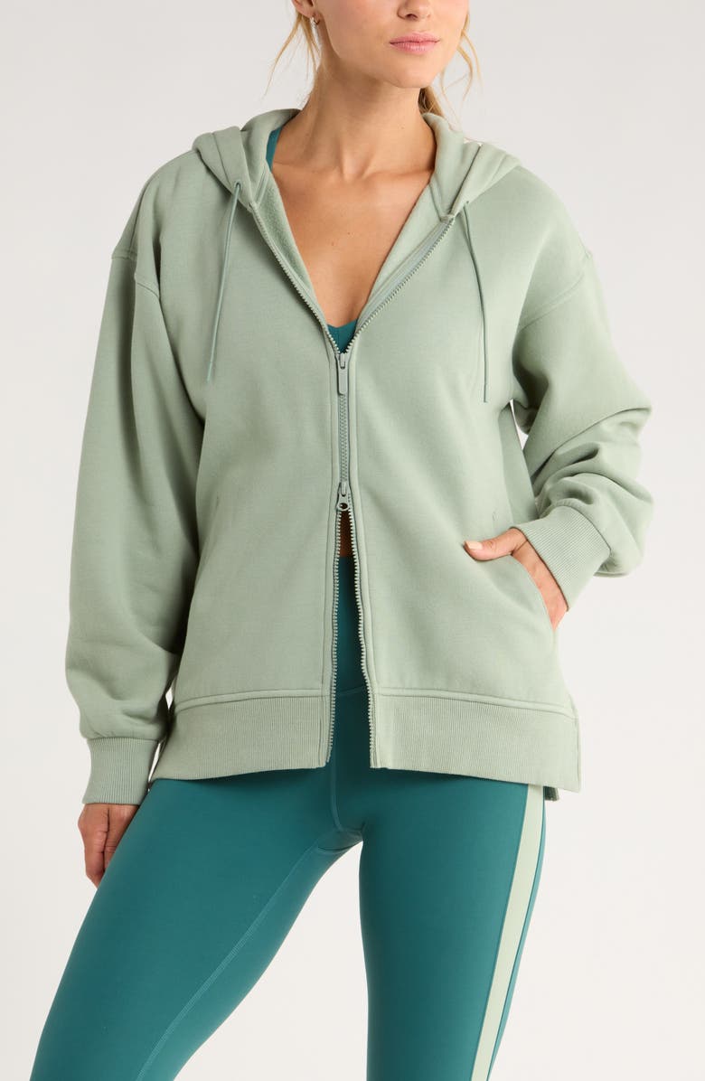 Zella Ultracozy Cloud Fleece Full Zip Hoodie, Alternate, color, Green Lilypad