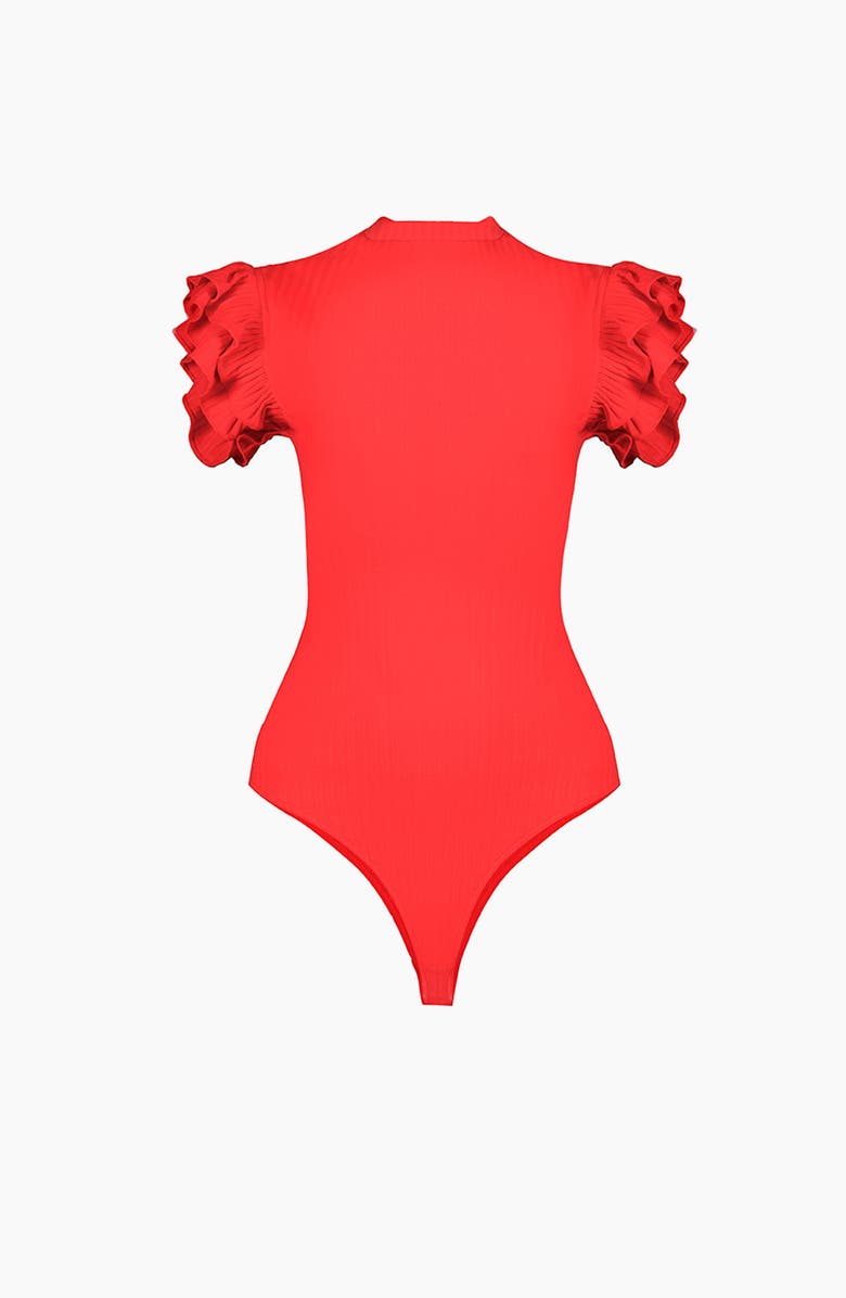 IVONNE Ruffle Sleeve Bodysuit, Alternate, color, Red