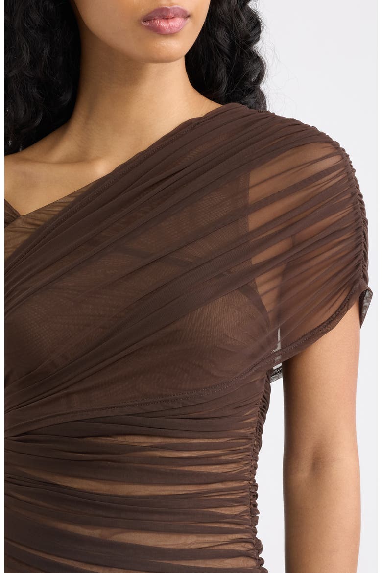 Marceline Mesh Panel Short Sleeve Minidress, Alternate, color, BROWN