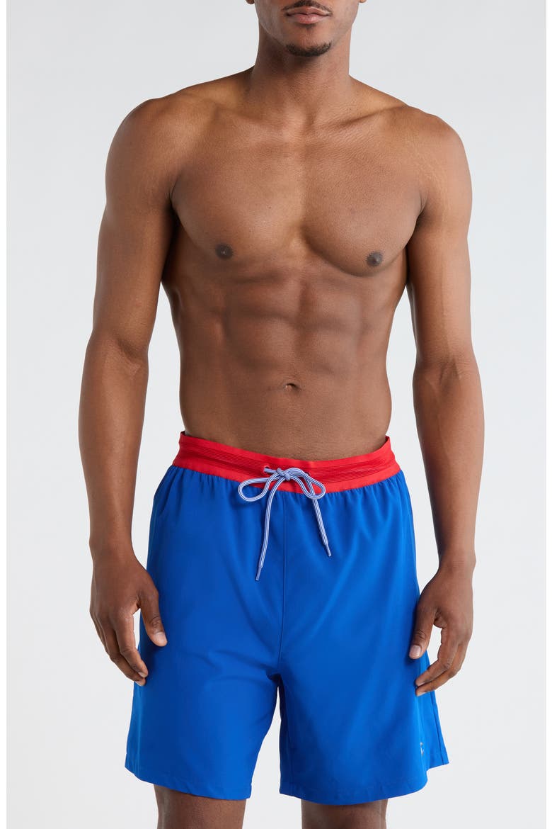 Webbed Elastic Swim Shorts, Main, color, BLUE