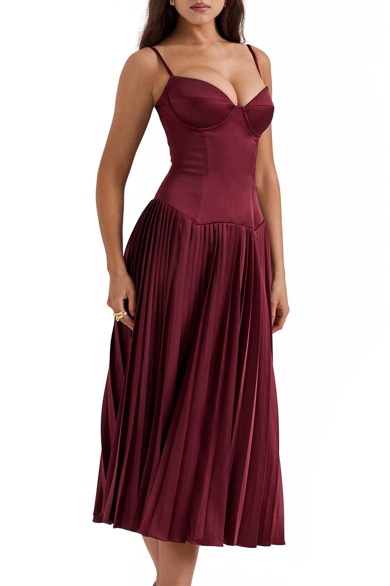 Beau Corset Pleated Sleeveless Maxi Dress, Alternate, color, WINDSOR WINE
