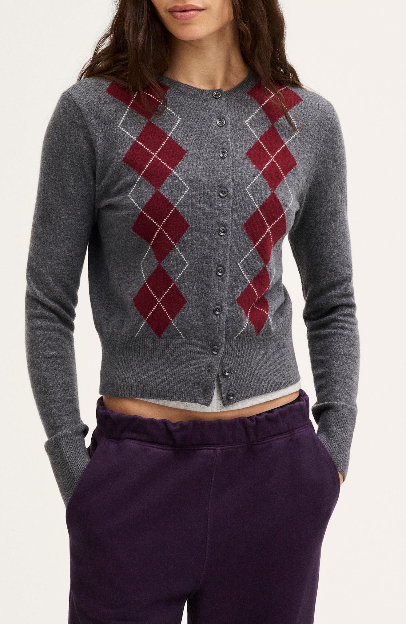 selected HEATHER GREY AND MERLOT ARGYLE