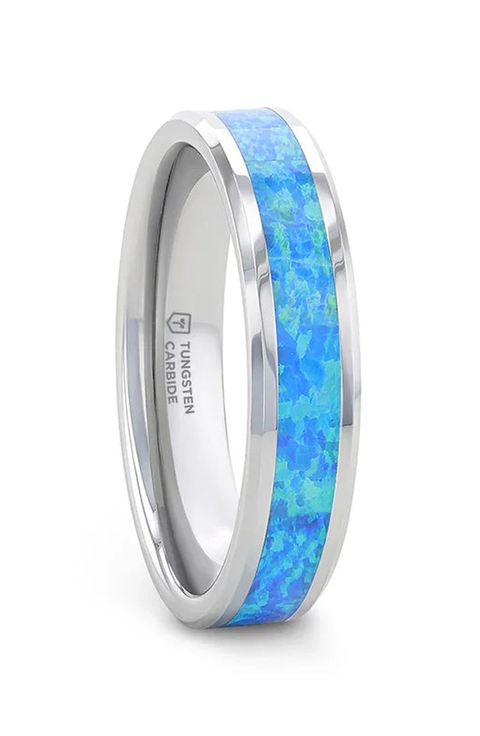 Quasar Tungsten Wedding Band With Opal Inlay