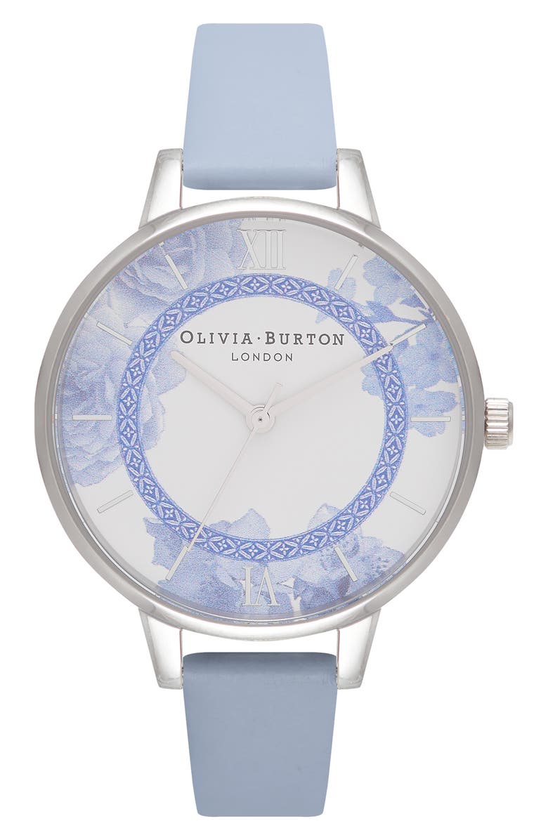 Olivia Burton Tea Party Leather Strap Watch, 34mm, Main, color,