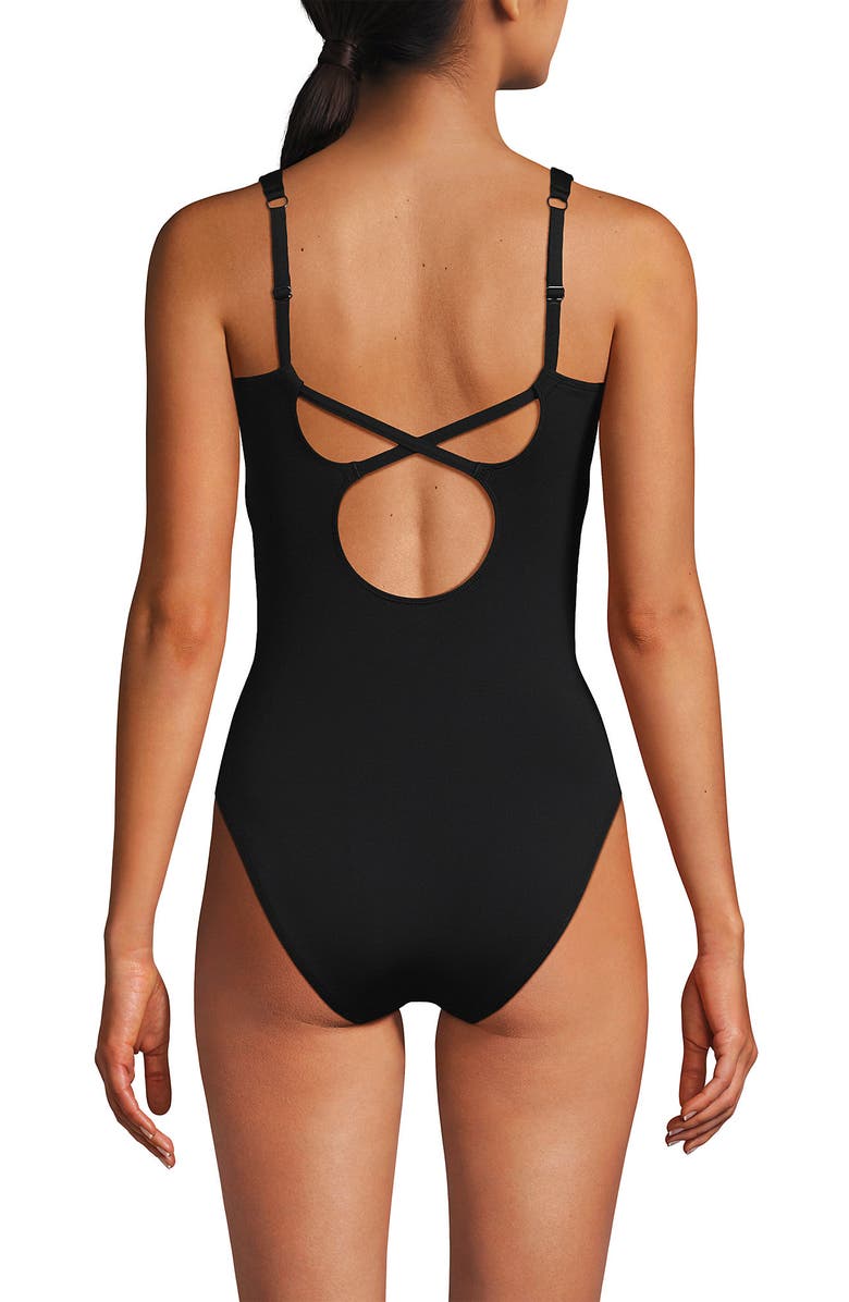 Lands' End V-Neck High Leg Strappy Back One Piece, Alternate, color, Black