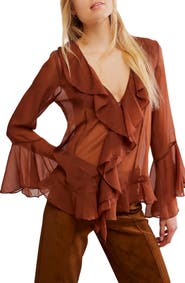 Free People Tulula Ruffle Chiffon Top