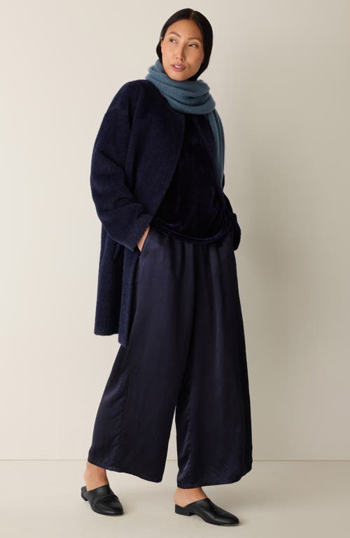 Eileen Fisher Crinkle Satin Wide Leg Ankle Pants In Blue