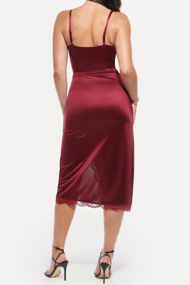 Resort-Ready Lace Trim Sculpting Floral-Print Midi Shaper Dress, Alternate, color, Mahogany Red