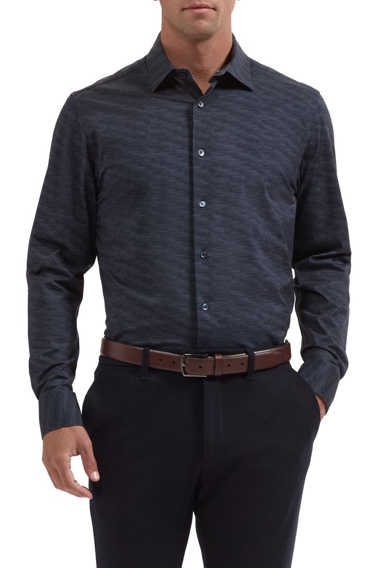 James OoohCotton® Herringbone Print Button-Up Shirt, Main, color, NAVY