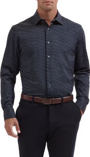 Bugatchi James OoohCotton® Herringbone Print Button-Up Shirt