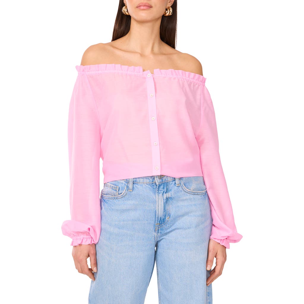 Two By Vince Camuto Off The Shoulder Long Sleeve Button-up Top In Pink Lilac