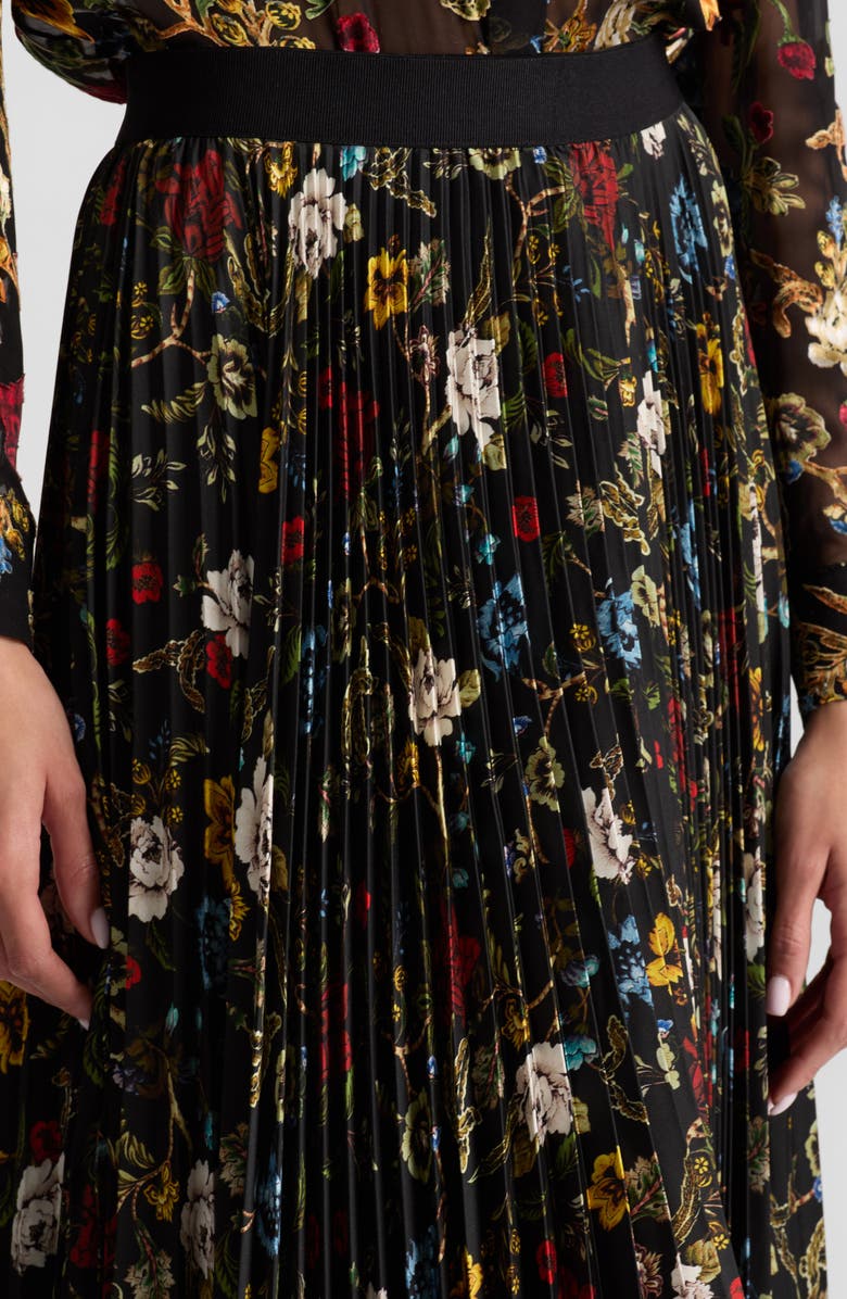 Alice + Olivia Katz Pleated Maxi Skirt, Alternate, color, Tapestry Trails/ Black