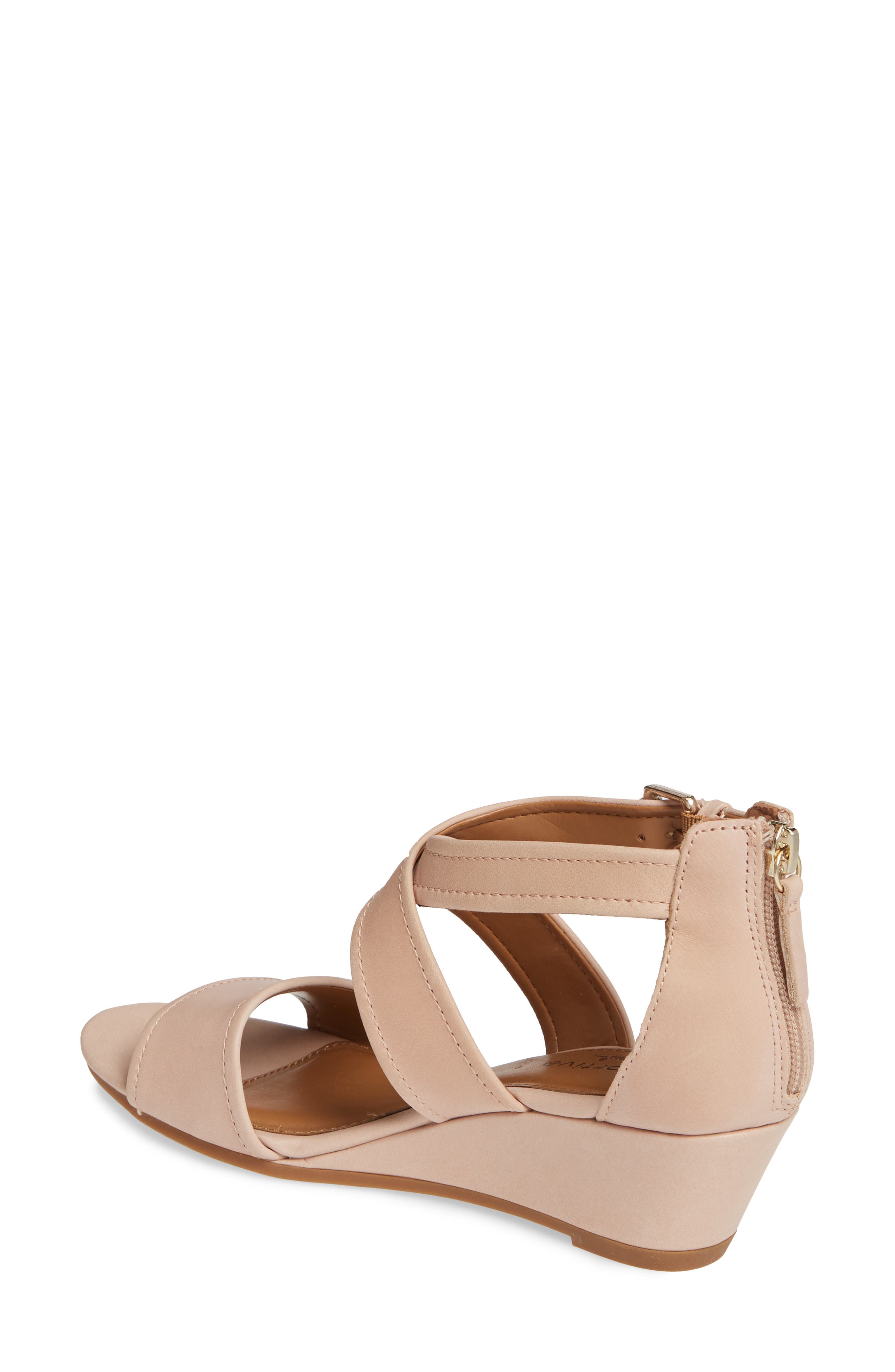 Rabea Wedge Sandal, Alternate, color, ROSE WATER LEATHER
