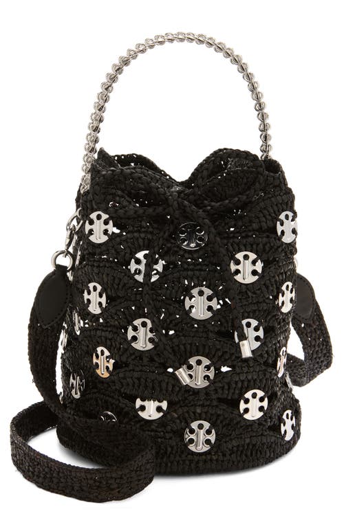Rabanne Disc Raffia Bucket Bag in Black /Silver at Nordstrom