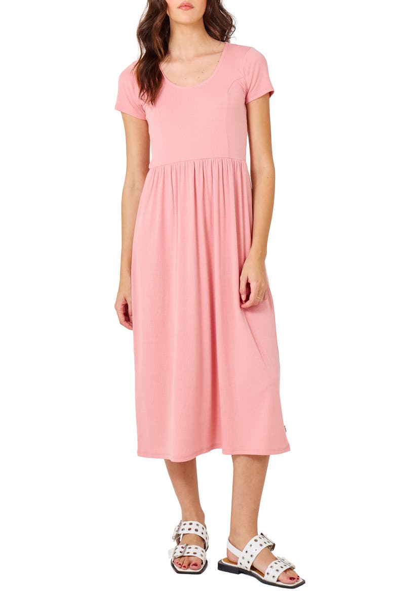 Hurley Coastal Ribbed Midi Dress, Main, color, Rose Tan