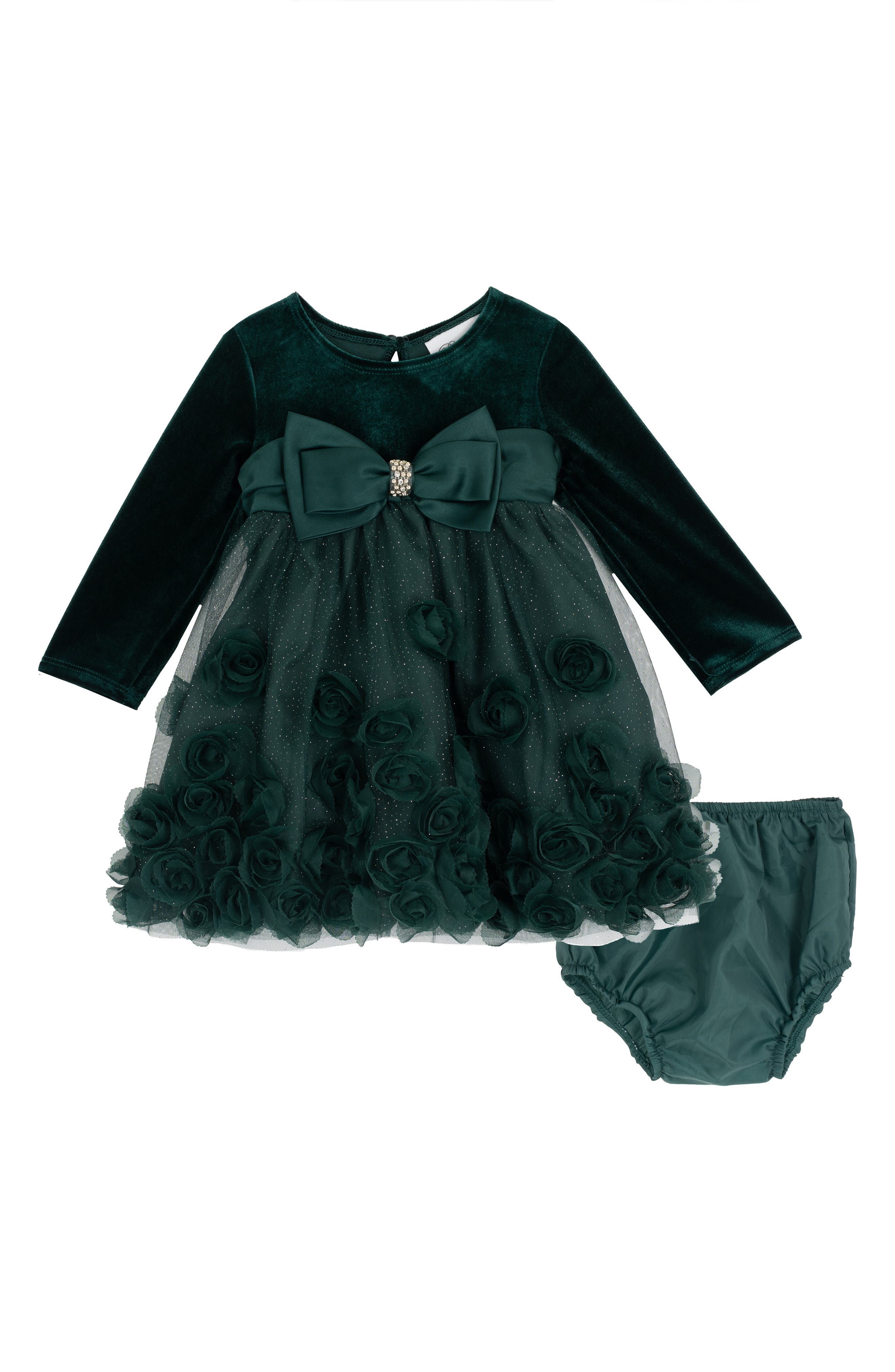 Rare Editions Velvet & Soutache Party Dress & Bloomers