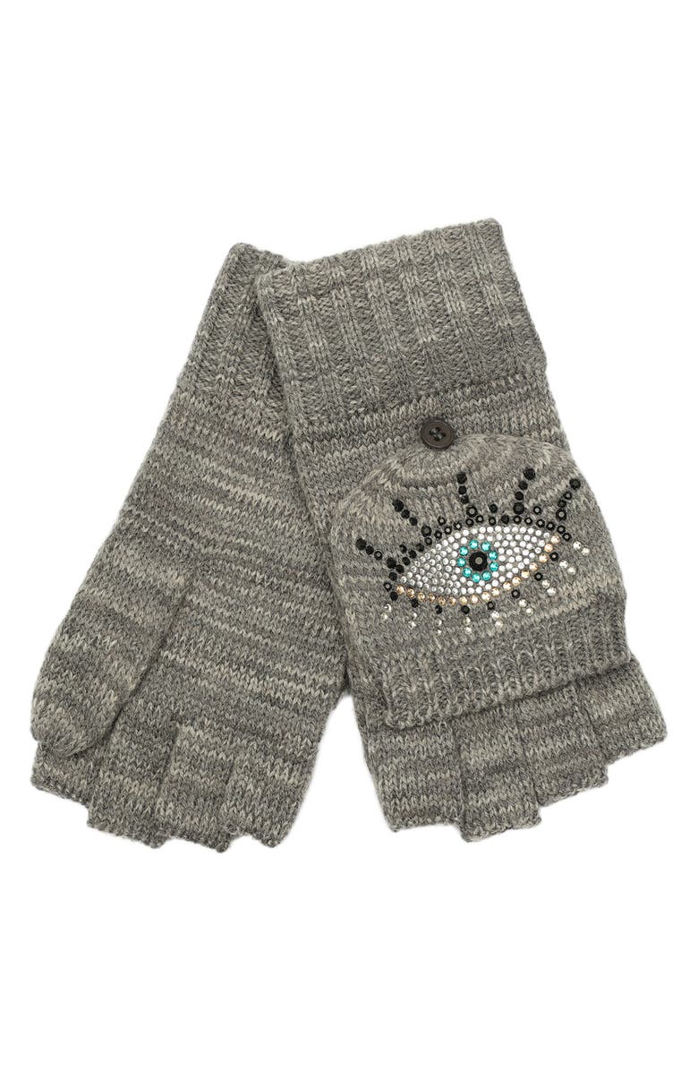 Kurt Geiger London Evil Eye Convertible Crystal Embellished Mittens, Alternate, color, Dark Grey Marl
