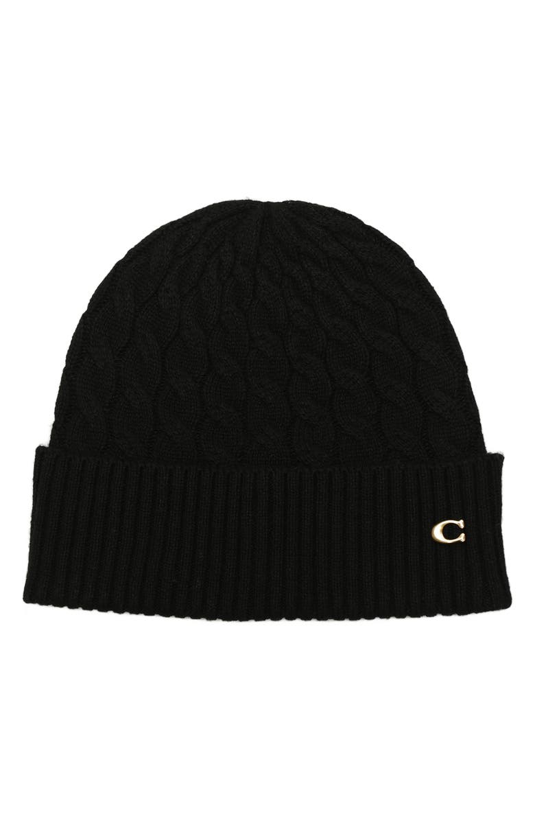 COACH Cable Knit Cuff Beanie, Main, color, 