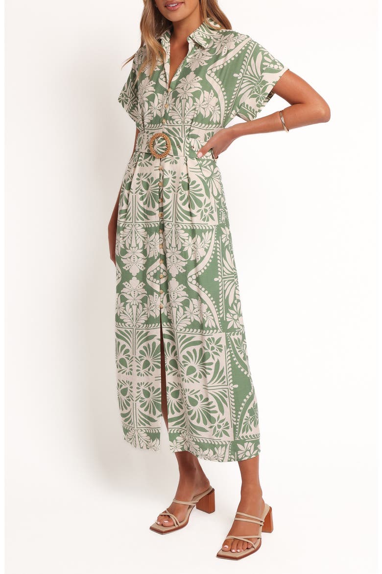 Preston Print Button-Up Midi Dress, Alternate, color, GREEN FLORAL