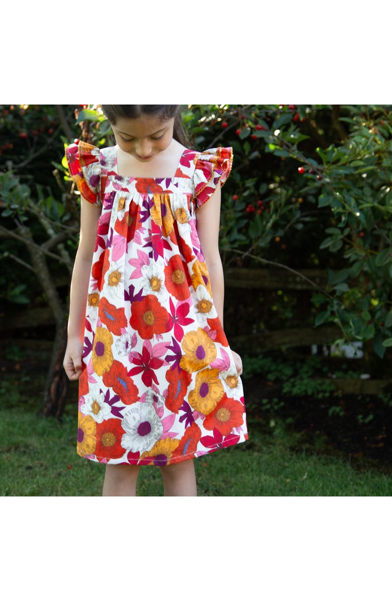 Beet World Girls Everly Square Neck Dress, Alternate, color, Red And Orange