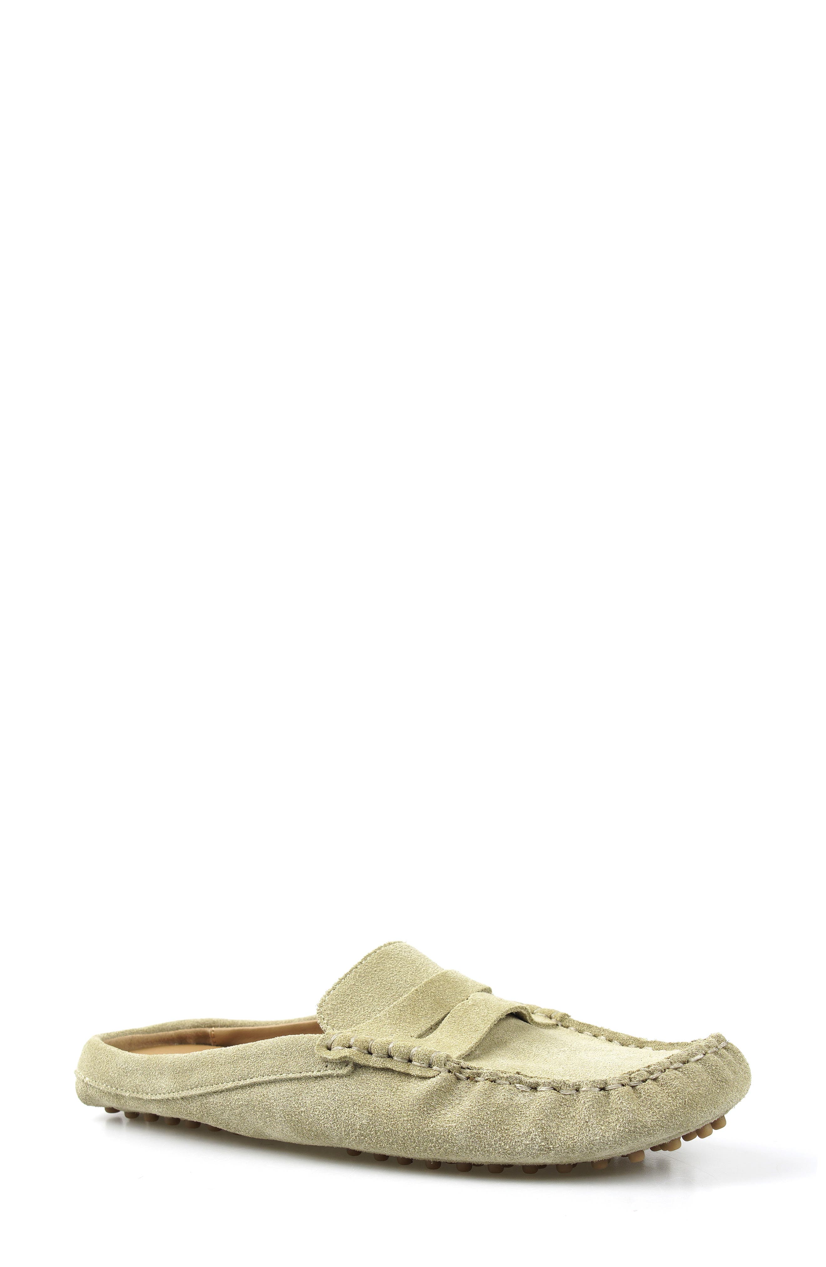 Hawlie Flat Leather Mule, Main, color, LIGHT GREEN