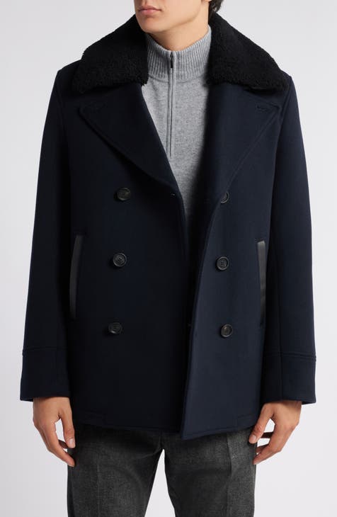 Nordstrom Men’s Shop cheapest wool blend pea coat men’s DL navy blue mid length