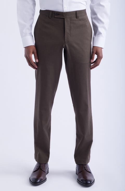 Piero Flat Front Stretch Cotton & Wool Dress Pants