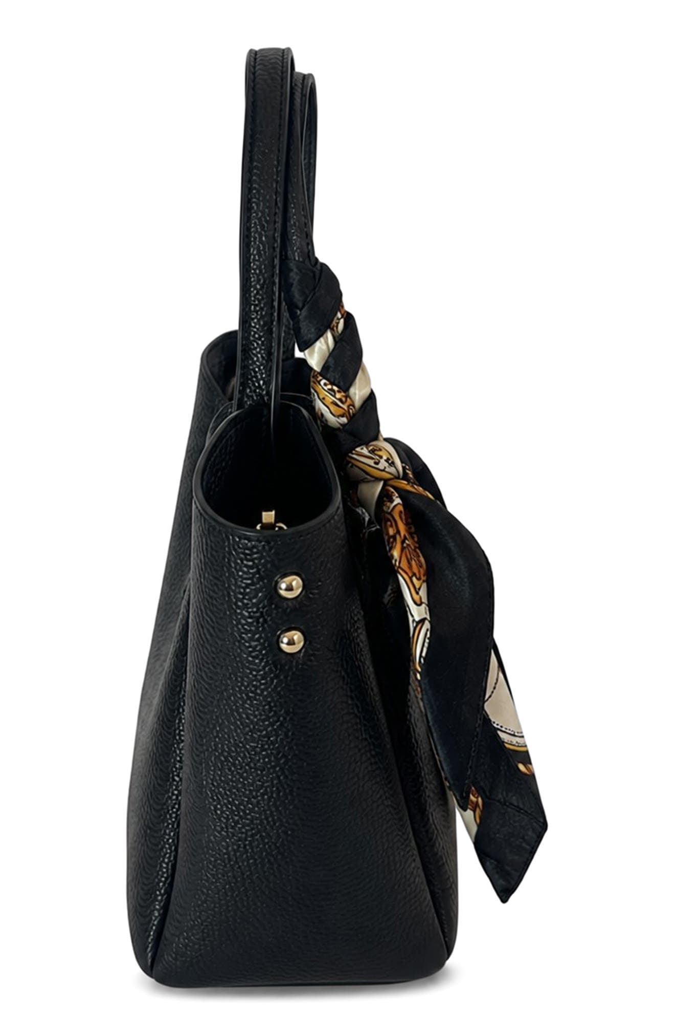 Ella Leather Handbag with Scarf, Alternate, color, BLACK
