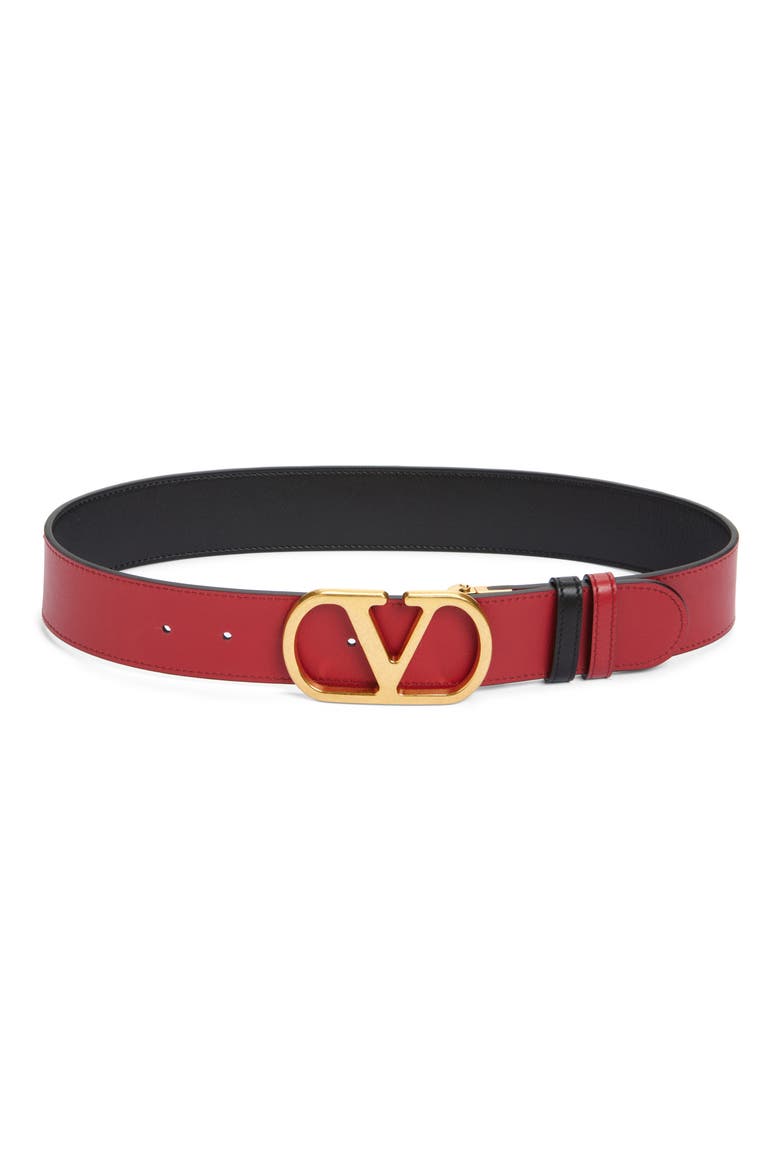 VLOGO Signature Reversible Leather Belt, Alternate, color, NERO/ ROSSO V