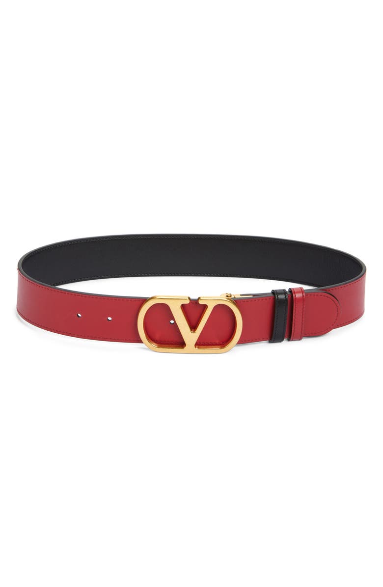 Valentino Garavani VLOGO Signature Reversible Leather Belt, Alternate, color, Nero/ Rosso V