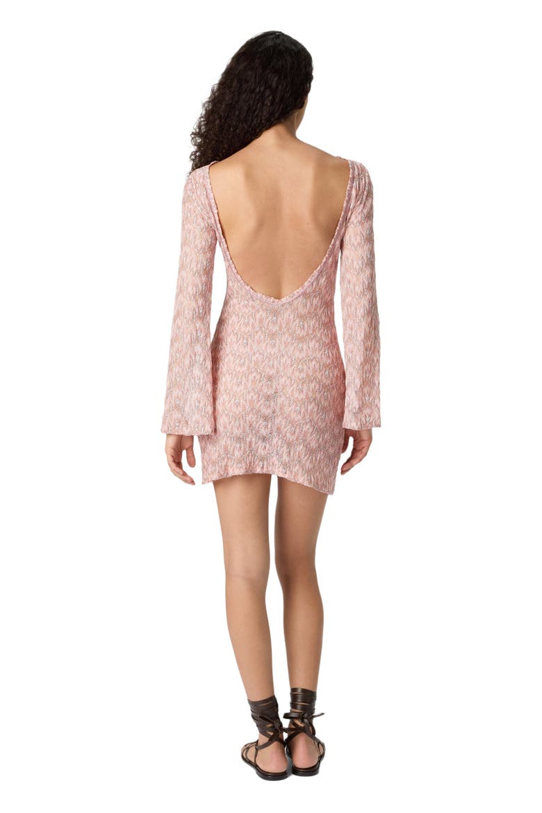 Long-sleeved Mini Cover-up Dress In Lamé Viscose With Foliage Motif, Alternate, color, Multicoloured