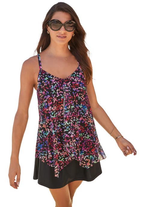 Longer-Length Draped Mesh Racerback Tankini Top (Plus)