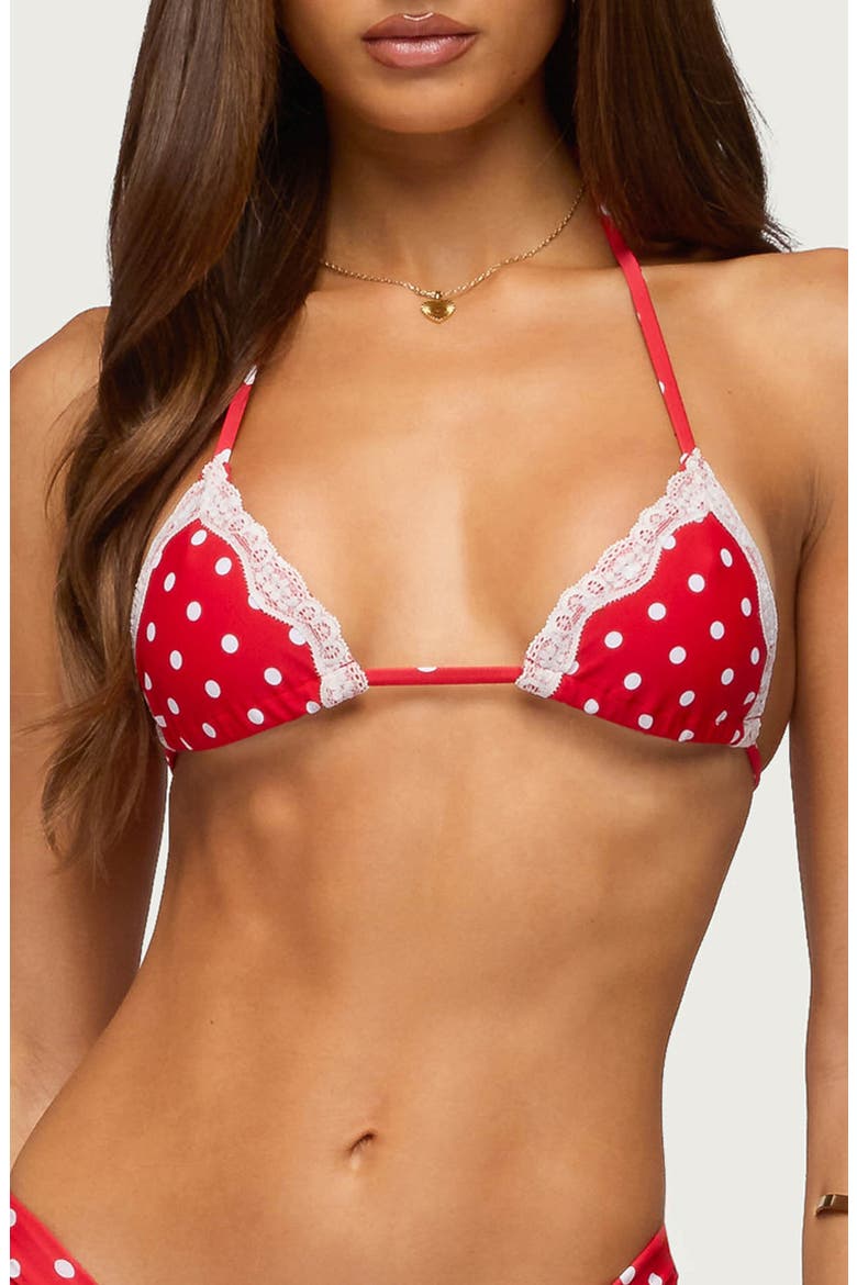 Bina Lacey Polka Dot Bikini Top, Main, color, RED-AND-WHITE