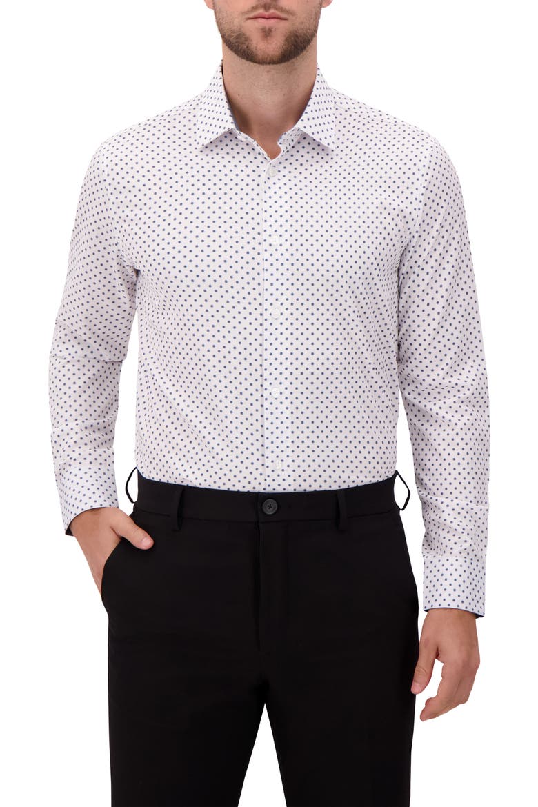 Modern Fit Geometric Print 4-Way Stretch Button-Up Shirt, Main, color, 01 WHITE