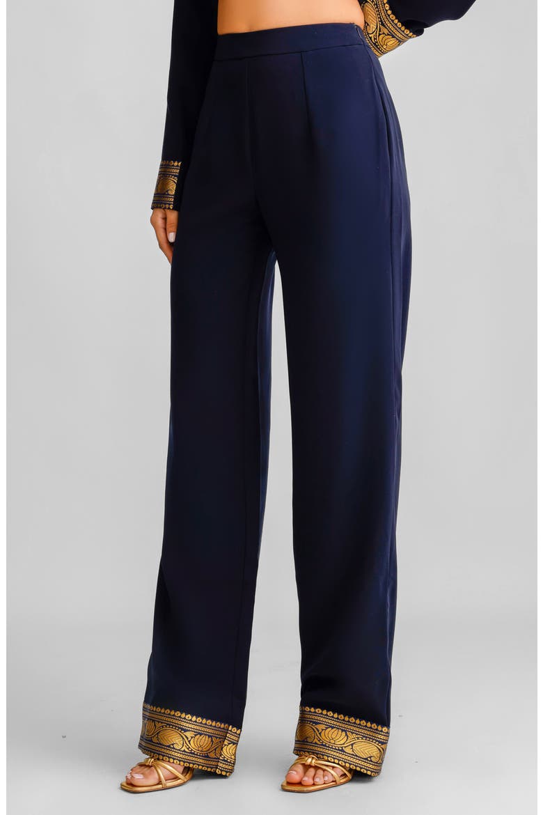 Mila Metallic Embroidery Detail Pants, Main, color, NAVY BLUE