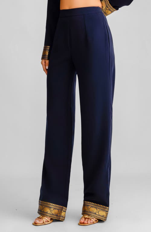 Holichic Mila Metallic Embroidery Detail Pants In Blue