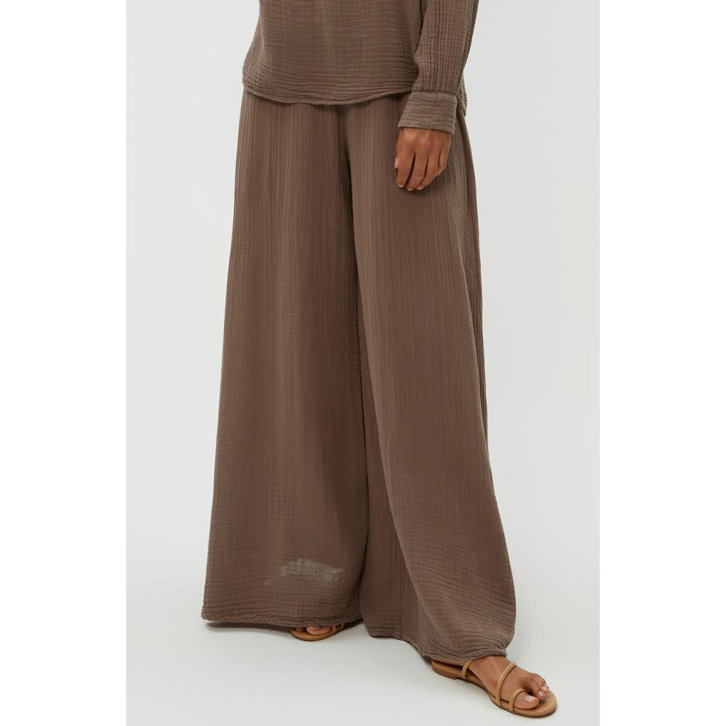 Michael Stars Simba Smocked Waist Wide Leg Pants In Cobblestone