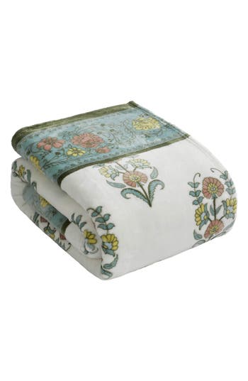 Jessica Simpson Plush Fleece Throw Blanket In Teal White Multi